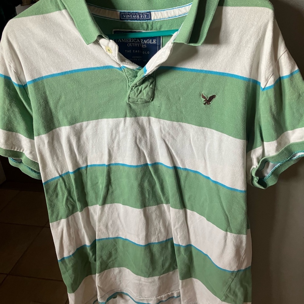 American Eagle Outfitters Green and White Polo Shirt